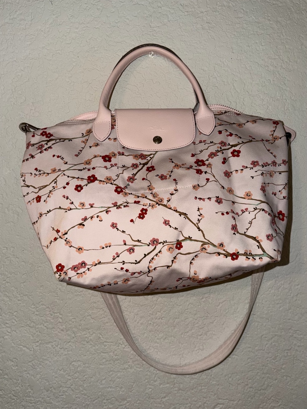 Longchamp Pink Floral Cherry Blossom Tote